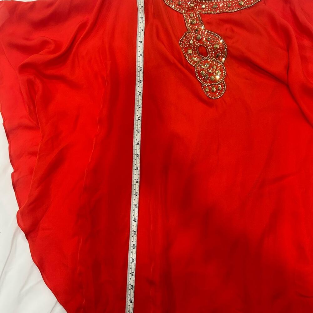 Trina Turk Red Flowy Anissa Embellished silk blend shift kaftan dress size 6 - Picture 8 of 8